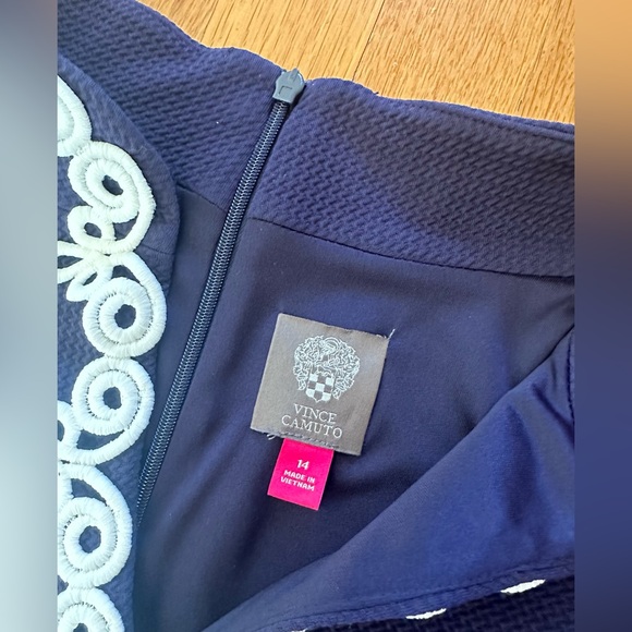 Vince Camuto Navy Blue White Embroidered Sleeveless Women’s Dress Size 14 - Picture 4 of 5